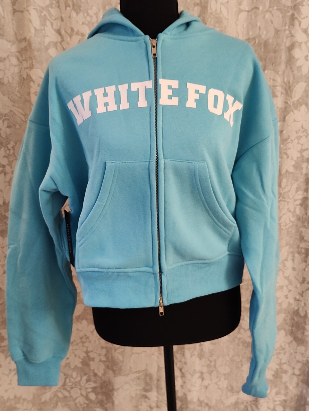 White Fox Zip Front Boxy Hoodie XS/S (Azure)